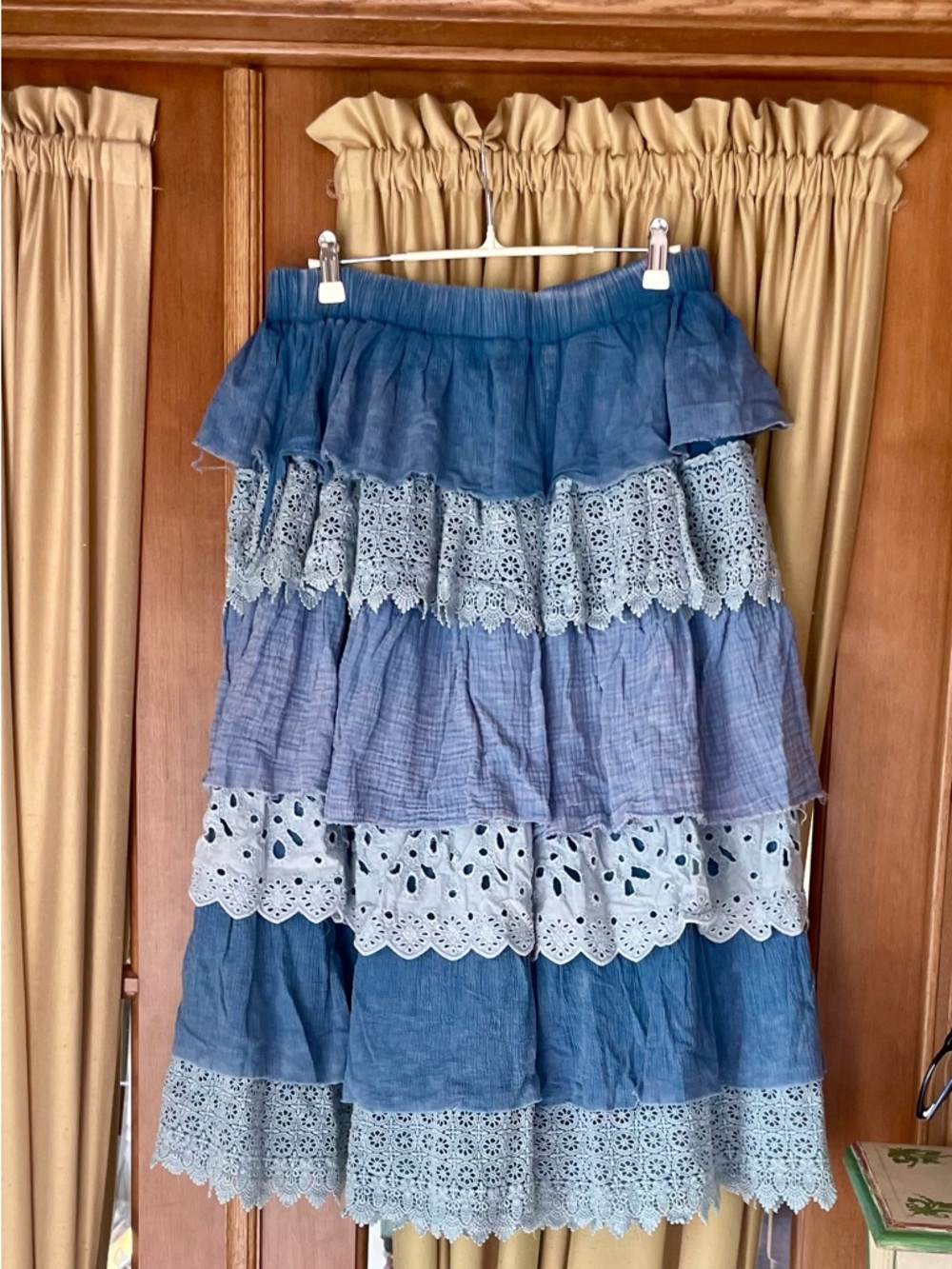 Oli & Hali Blue Tiered Eyelet Lace Midi Coulott Skirtlike NWOT XL - Picture 5 of 5
